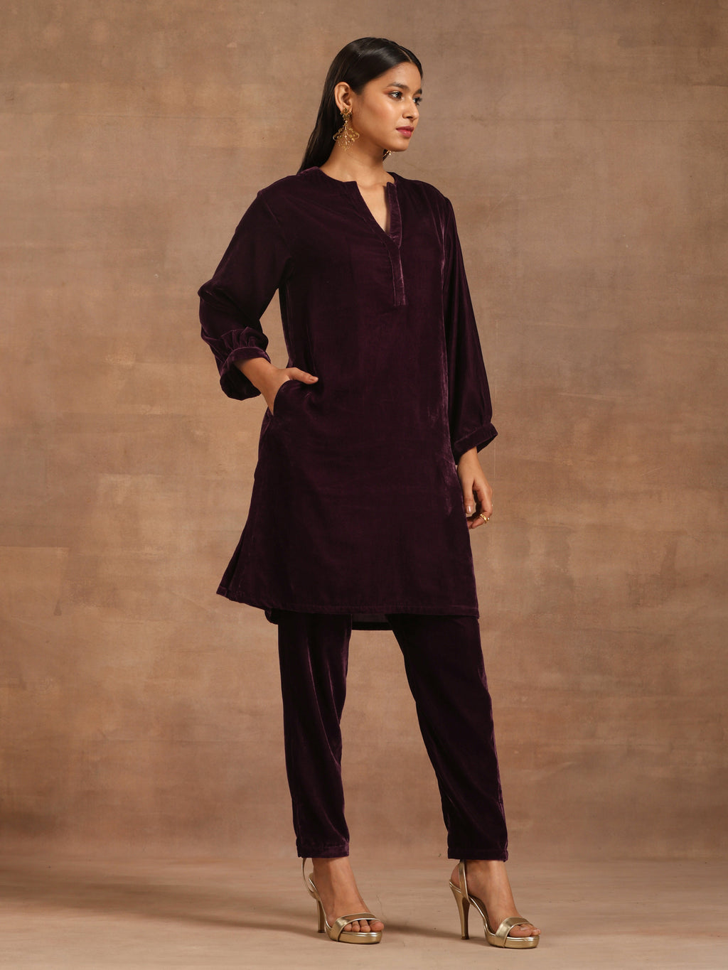 trueBrowns Wine Velvet Solid Co-ord Set | Grocsy