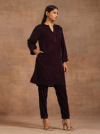 trueBrowns Wine Velvet Solid Co-ord Set | Grocsy
