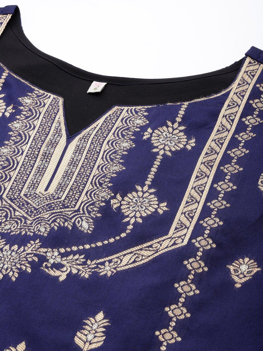 Ahalyaa Unstitched Navy Blue Dress Material | Grocsy