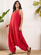 InWeave Red Round Sleeveless Jumpsuit | Grocsy