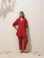 trueBrowns Maroon Viscose Co-ord Set | Grocsy