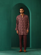trueBrowns Men's Deep Purple Paan Muslin Silk Printed Co-ord Set | Grocsy
