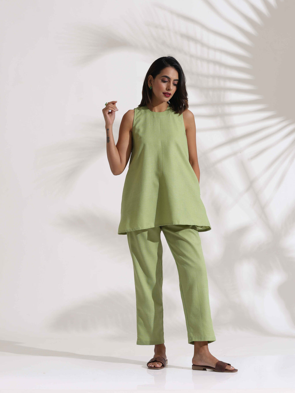 trueBrowns Green Slub Co-ord Set | Grocsy