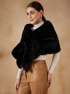 InWeave Women's Black Long Faux Fur Cape | Grocsy