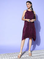 InWeave Women's Wine Pleated Dress | Grocsy