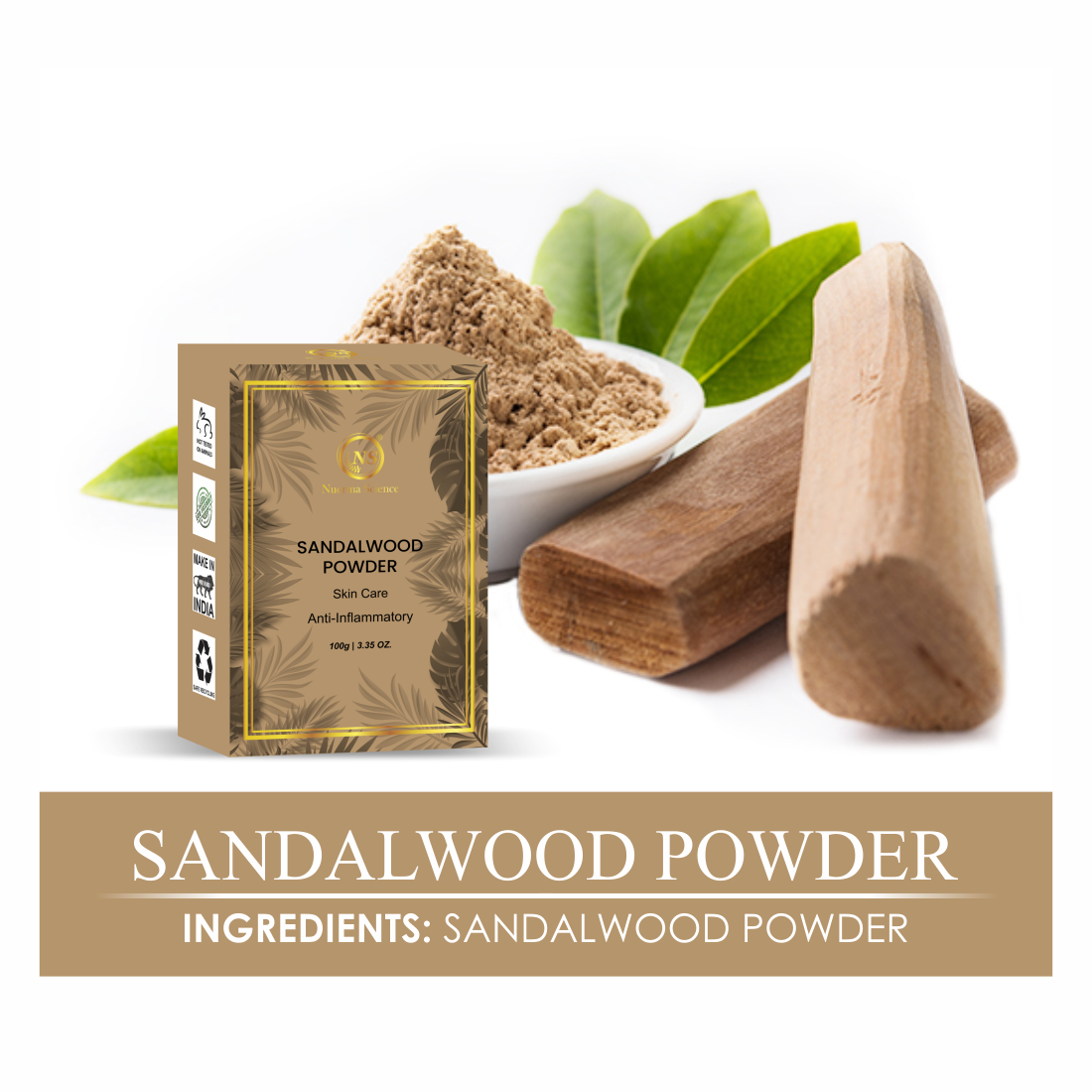 Nuerma Science Sandalwood(Chandan)  Powder for De Tan, Glowing skin & Ageing Marks | Grocsy