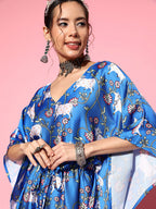 InWeave Women's Ink Blue Indian Bull Print Kaftan | Grocsy