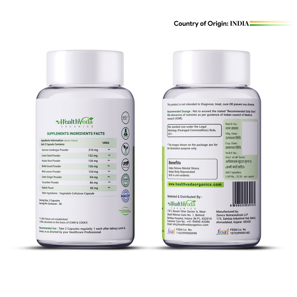 Health Veda Organics Plant Based Garcinia Capsules | Grocsy