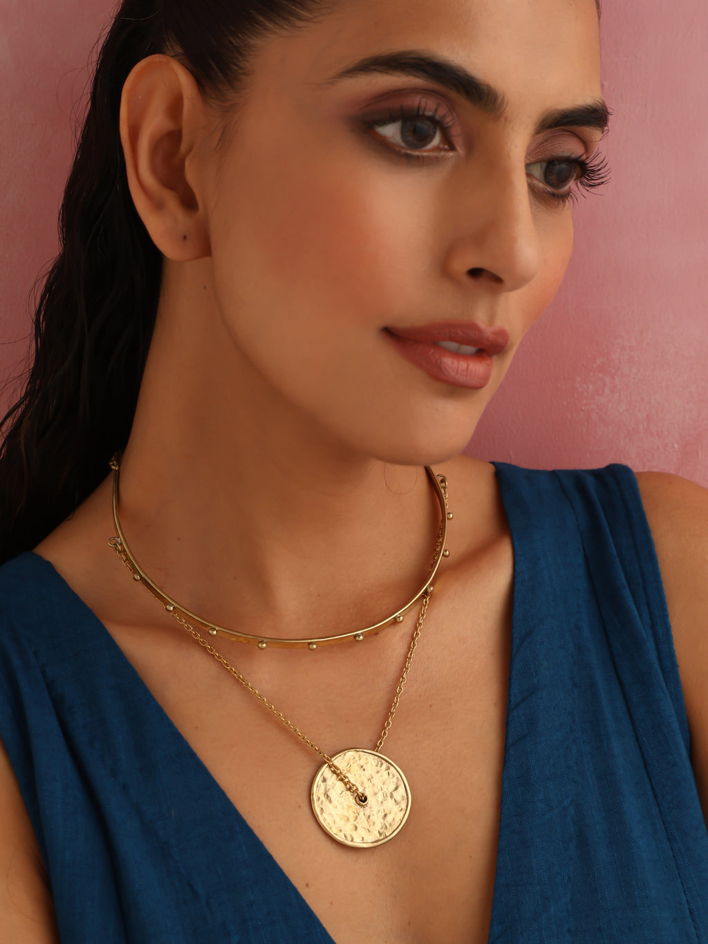 trueBrowns Brass Circular Layererd Necklace | Grocsy