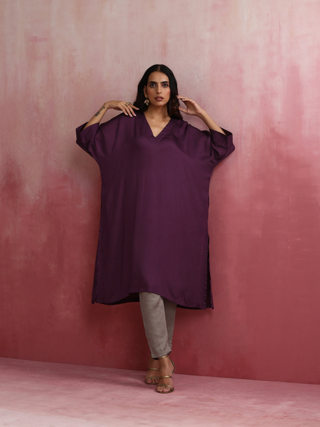 trueBrowns Purple Modal Kimono Kurta Set | Grocsy