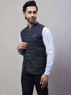 Even Apparels Men's Blue Nehru Jacket With Welt Pockets | Grocsy