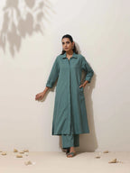 trueBrowns Green Cotton Linen Kurta Pant Set | Grocsy