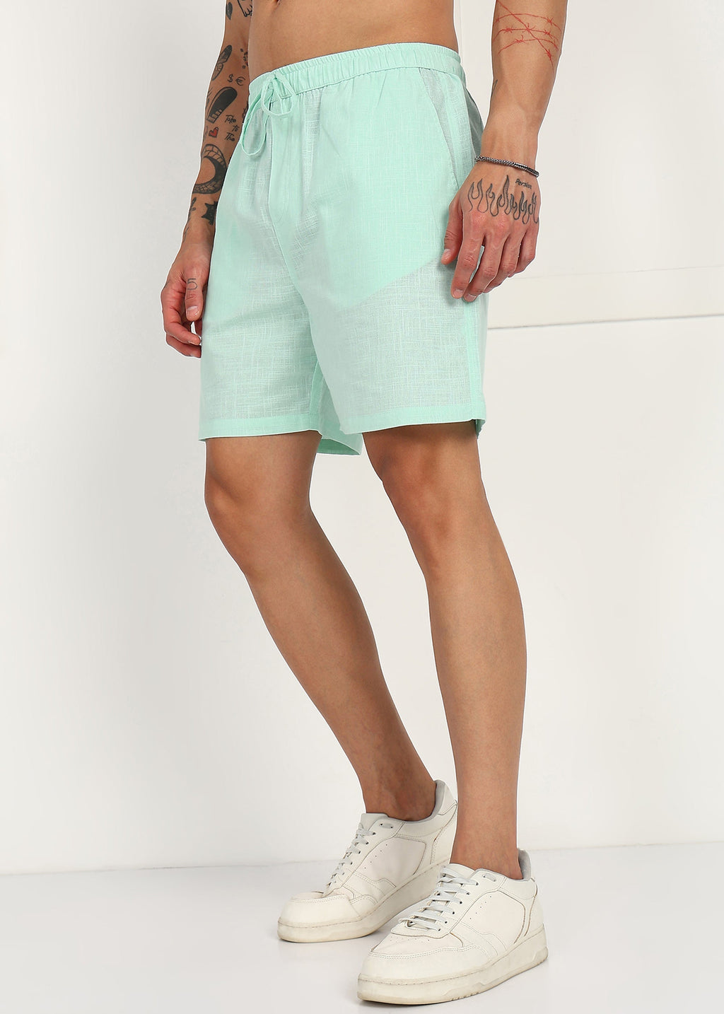 Fabmade Mint Drift Linen Shorts | Grocsy