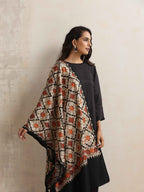 trueBrowns Black Embroidered Woollen Stole | Grocsy