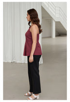 Myshka Women Mauve Linen Shoulder Strap Pleated Top | Grocsy