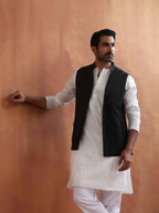 trueBrowns Men's Black Textured Cotton Dobby Nehru Jacket | Grocsy