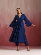trueBrowns Blue Cotton Dobby Kurta Set | Grocsy