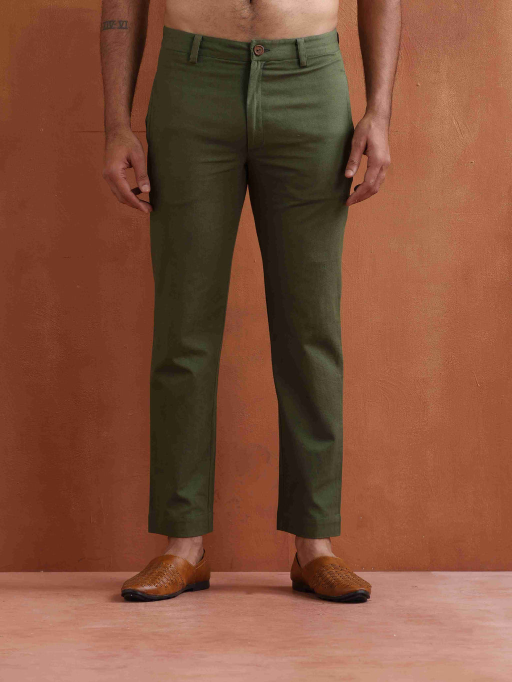 trueBrowns Men's Olive Green Cotton Twill Pants | Grocsy
