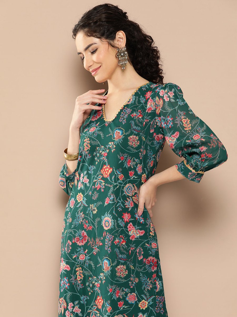 Ahalyaa Women Floral Printed Regular Gotta Patti Kurta with Palazzos | Grocsy