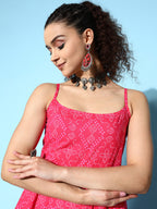 InWeave Women's Pink Bandhani Strappy Kurta Set | Grocsy