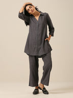trueBrowns Slate Grey Slub Texture Collar Short Co-Ord Set | Grocsy