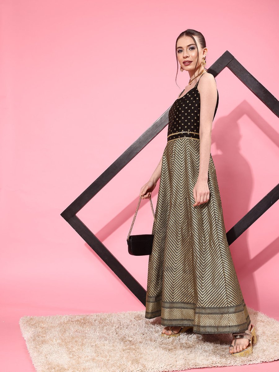 Ahalyaa Chevron Printed Maxi Ethnic Dress | Grocsy