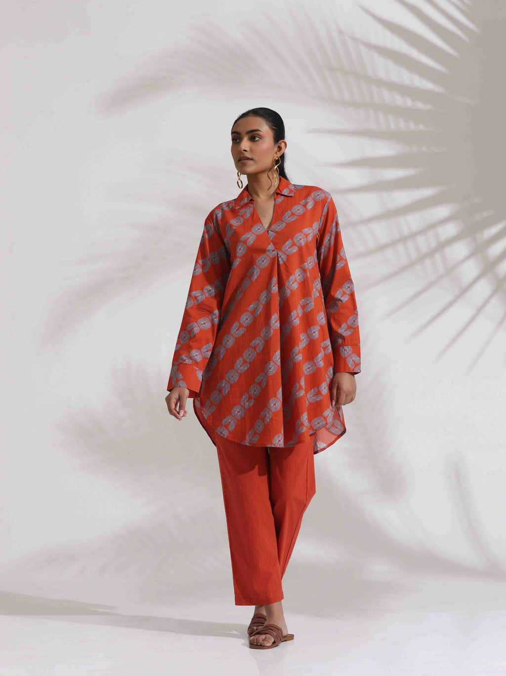 trueBrowns Orange Cotton Print Co-ord Set | Grocsy