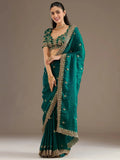 Tulsi Art Charming Green Zari Embroidered Silk Reception Wear Saree With Blouse | Grocsy