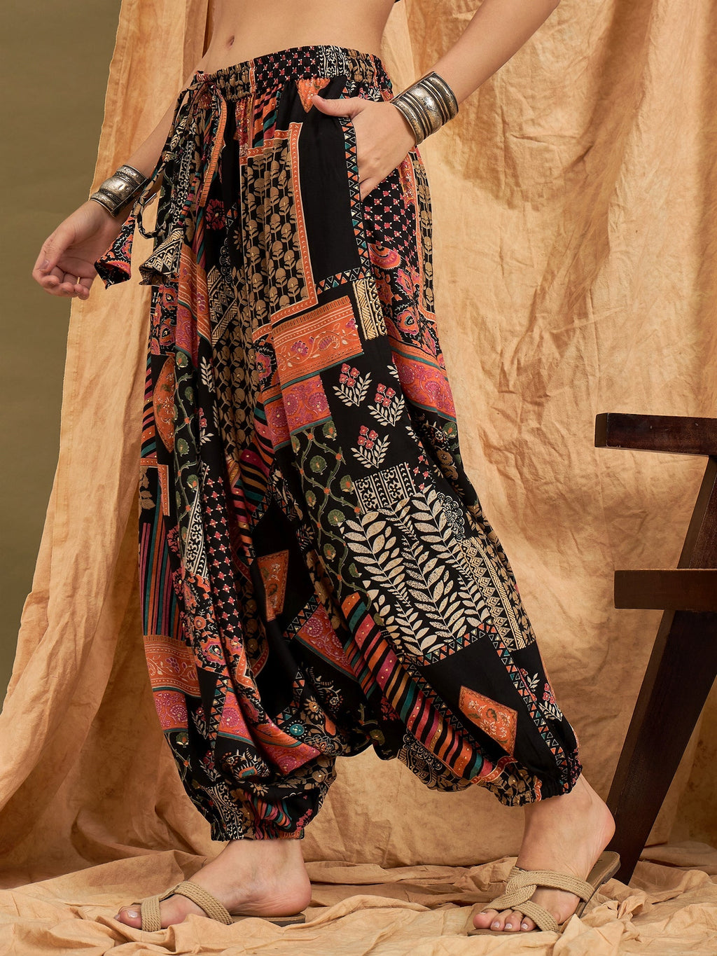 InWeave Black Multi Ethnic Harem Pant | Grocsy