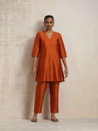 trueBrowns Orange Silk Kurta Co-ord Set | Grocsy