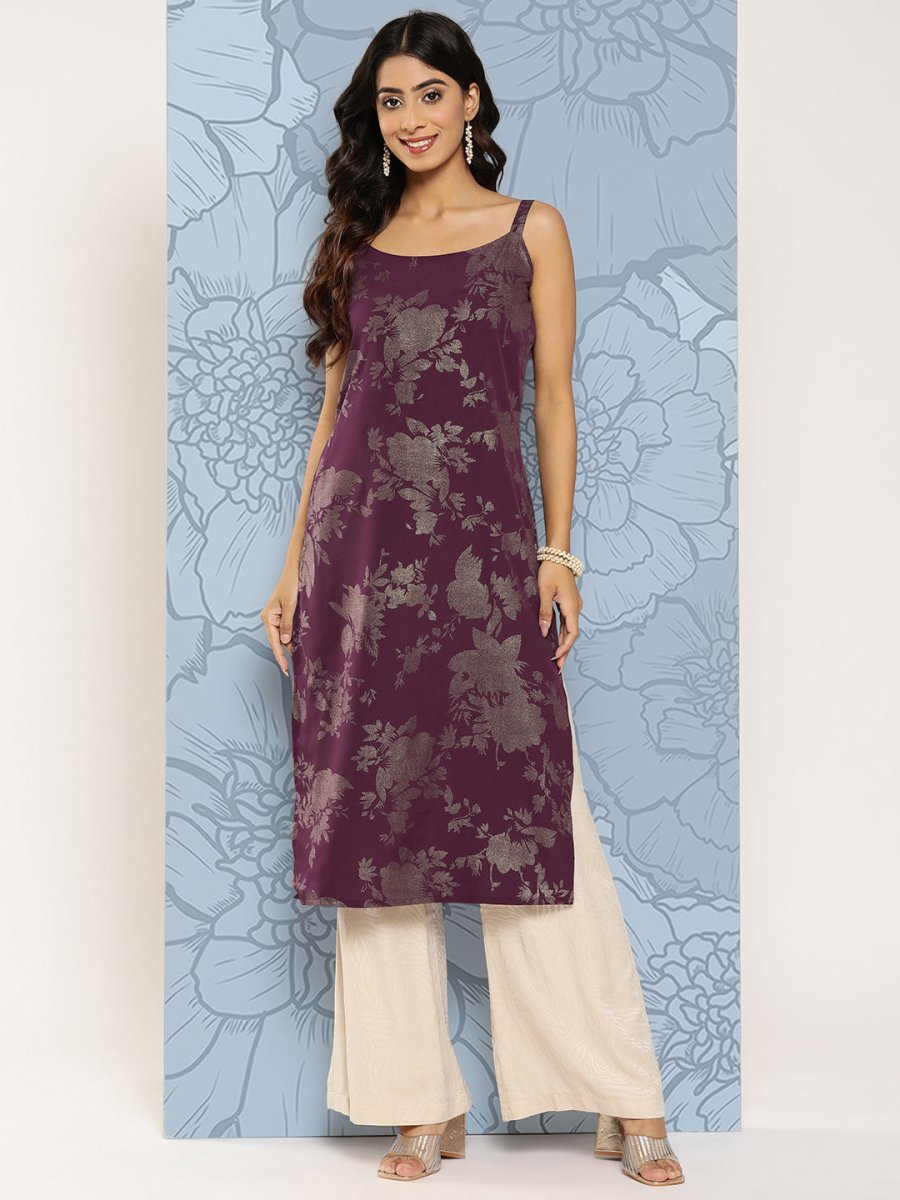 Ahalyaa Floral Foil Printed Crepe Kurta | Grocsy