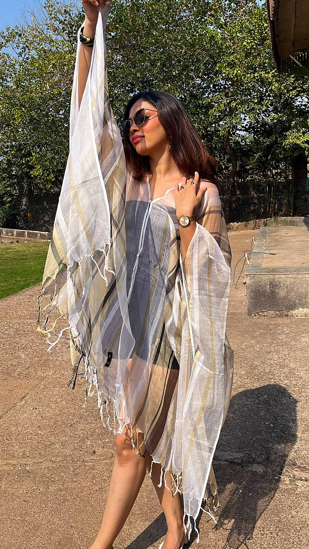Noroke Silk Fabric Striped Silk Beachwear Cover Up | Grocsy