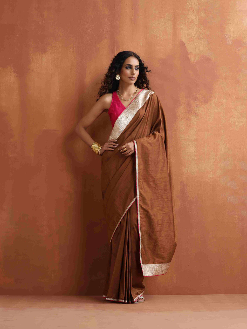 trueBrowns Brown Silk Ready To Wear Saree | Grocsy