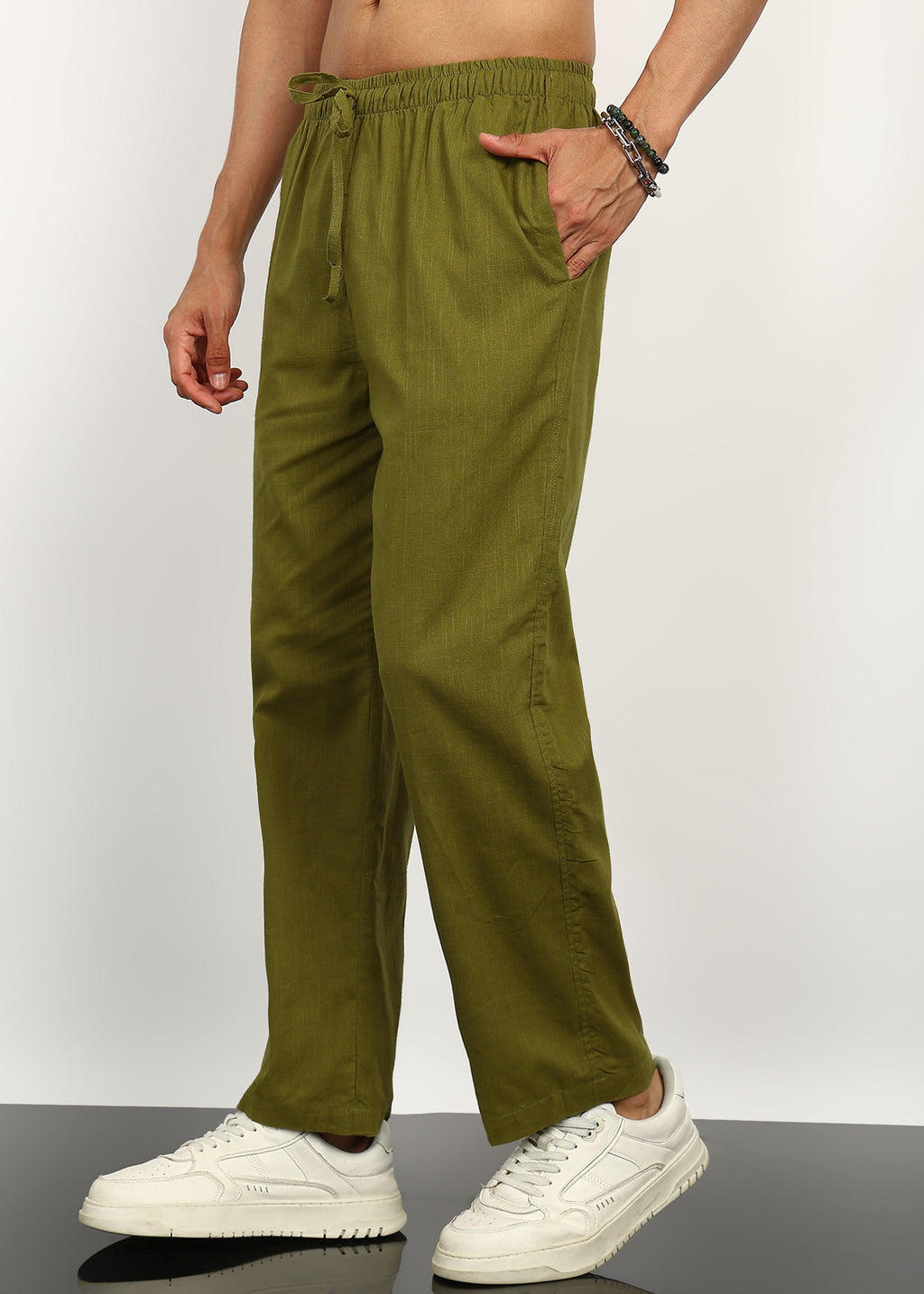 Fabmade Olive Linen Trousers | Grocsy