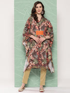 Ahalyaa Women Floral Printed Flared Sleeves Gotta Patti Crepe Kaftan Kurta | Grocsy