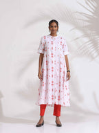 trueBrowns White Cotton Print Flared Kurta Set | Grocsy