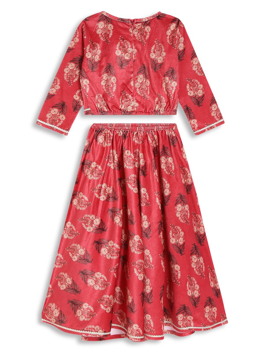 Ahalyaa Girls Floral Printed Velvet Ready to Wear Kids Lehenga Choli | Grocsy
