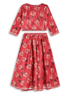 Ahalyaa Girls Floral Printed Velvet Ready to Wear Kids Lehenga Choli | Grocsy