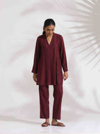 trueBrowns Maroon Dobby Co-ord Set | Grocsy