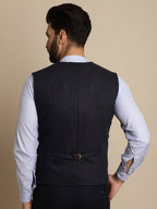 Even Apparels Men's Blue Woolen Double Breast Waistcoat | Grocsy