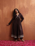 trueBrowns Brown Metallic Flared Anarkali Kurta Set | Grocsy
