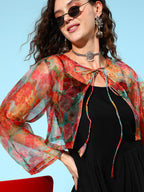 InWeave Women's Strappy Set In Black With Green Floral Short Or Cape | Grocsy