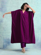 trueBrowns Wine Velvet Kaftan Kurta | Grocsy