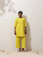 trueBrowns Lime Cotton Linen Kurta Co-Ord Set | Grocsy