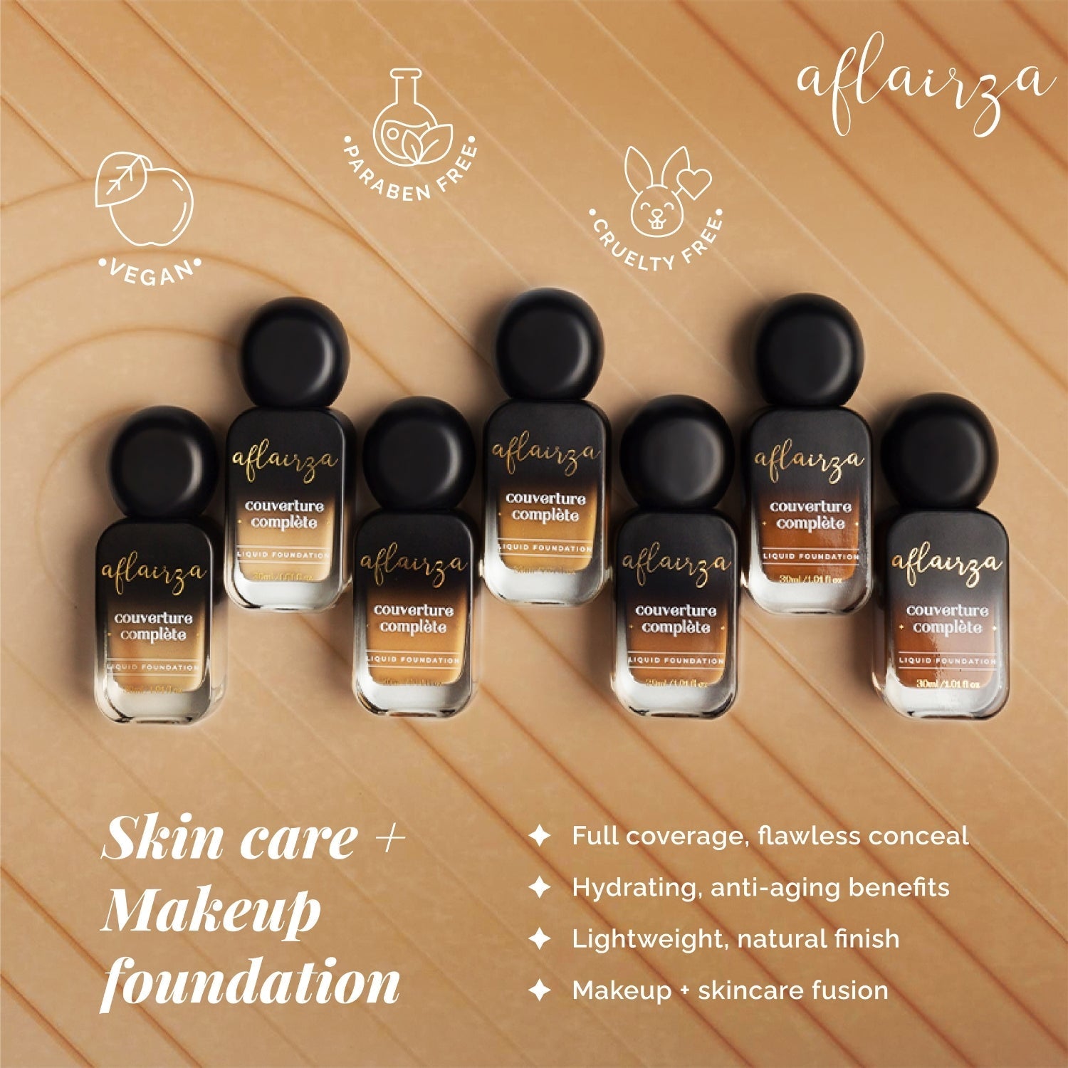 Aflairza Coverture Complete Liquid Foundation with 7 Shades for All Skin Tones | Grocsy