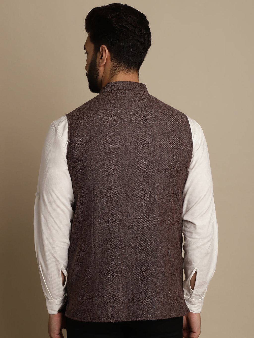 Even Apparels Men's Brown Mandarin Collar Waistcoat | Grocsy