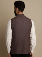 Even Apparels Men's Brown Mandarin Collar Waistcoat | Grocsy