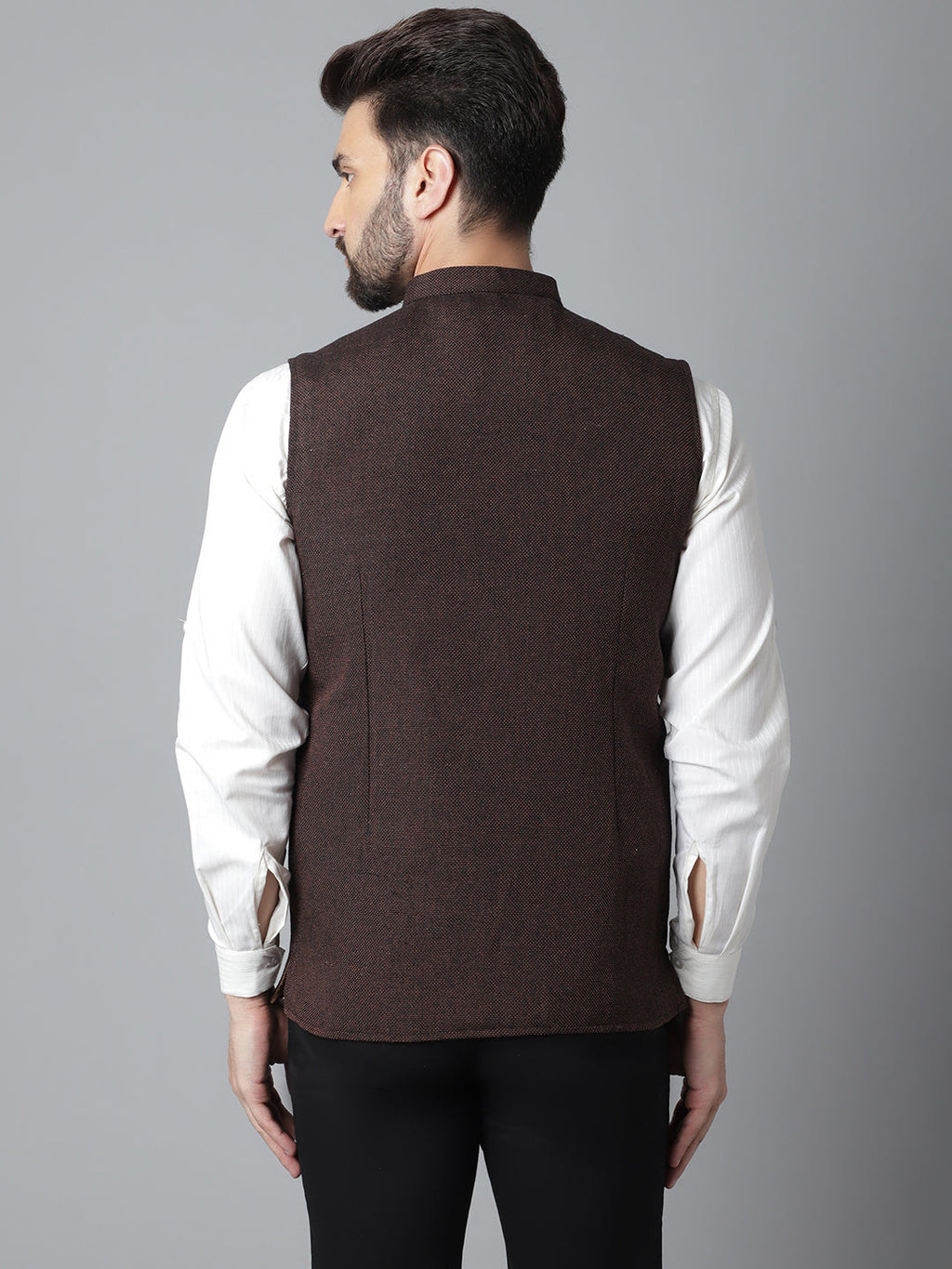 Even Apparels Men's Brown Nehru Jacket With Welt Pockets | Grocsy