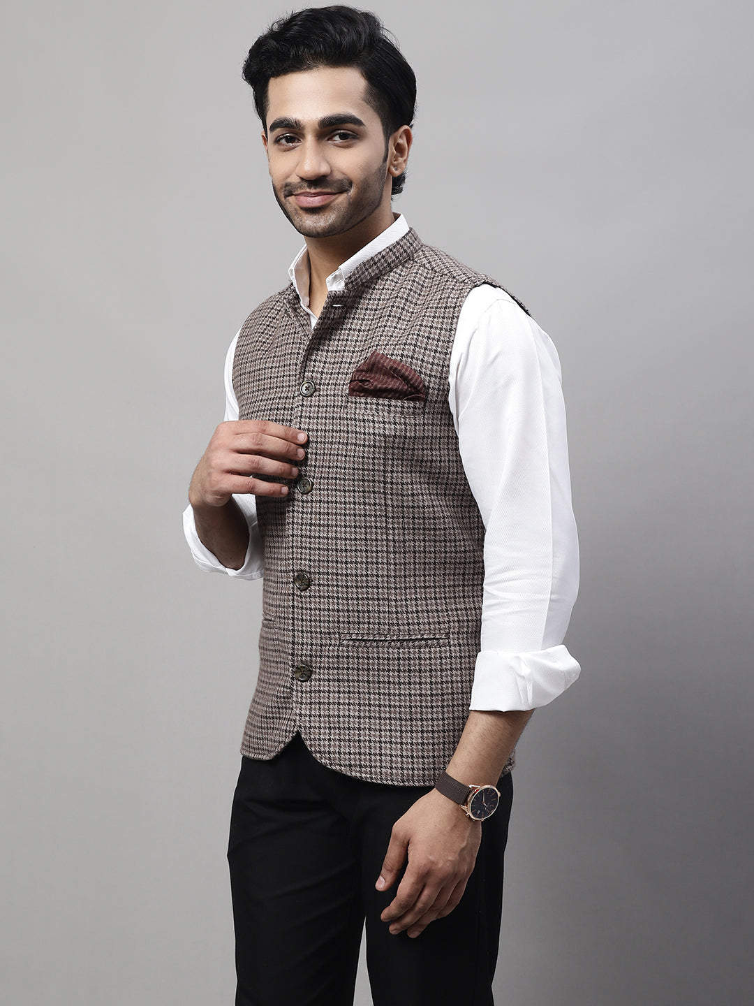Even Apparels Men's Beige Pure Wool Nehru Jacket | Grocsy
