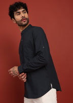 Fabmade Onyx Noir Mandarin Collar Short Kurta | Grocsy